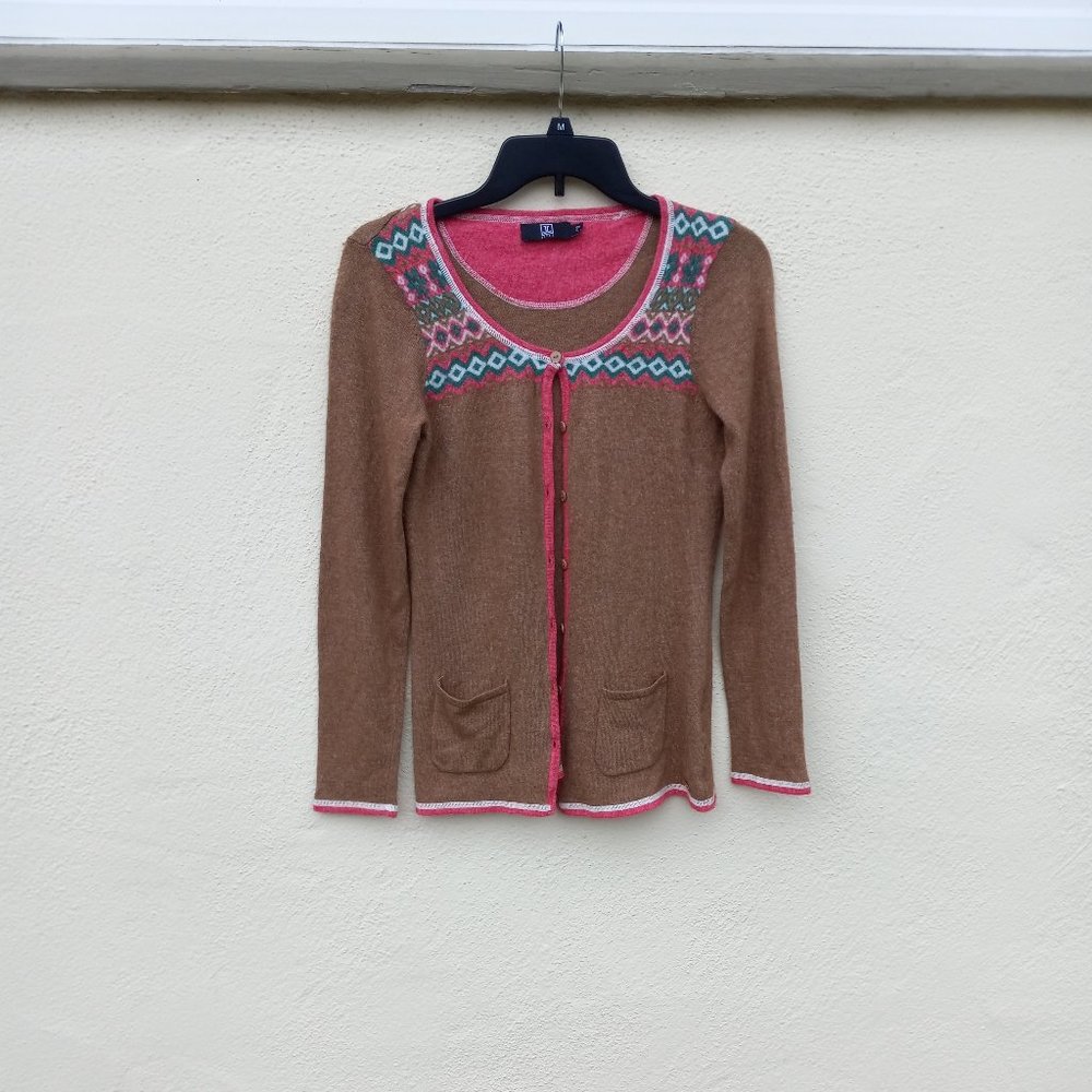 Tan Camel Fair Isle Button Front Cardigan Academia Vintage Schoolgirl